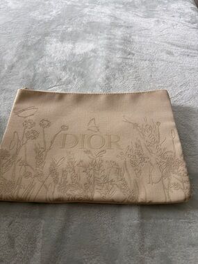 Dior Beige Floral Embossed Canvas Pouch
